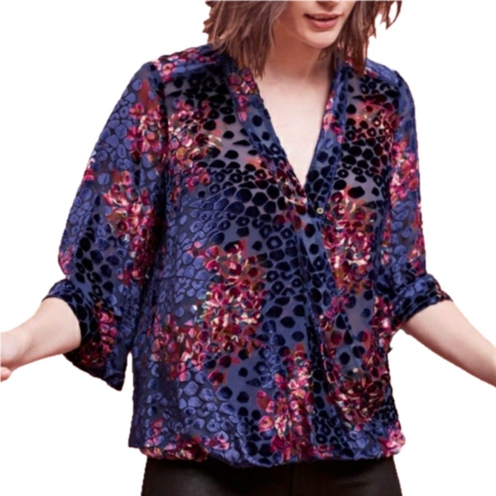 ANTHROPOLOGIE Floreat‎ Japonica Velvet Wrap Blouse - Size XS